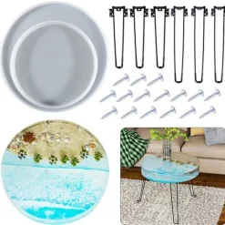 3 Bordben Og Skrue Resin Form Sæt Rund Bakke Epoxy Støbning Form Til DIY