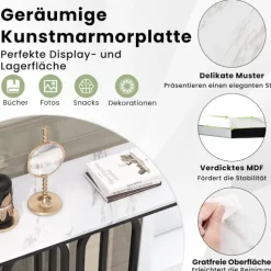 100 cm imiteret marmor konsolbord med justerbare fodpuder og metalstel og anti-tip sæt