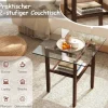 61 cm langt og bredt glas sidebord 2 etagers glasbord med opbevaringsplads brun