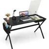 120 cm langt skrivebord med kubeskuffe & sidelomme computerbord sort + hvid