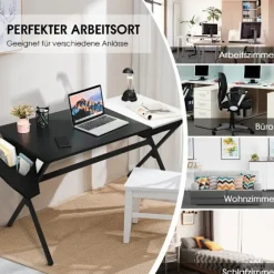120 cm langt skrivebord med kubeskuffe & sidelomme computerbord sort + hvid