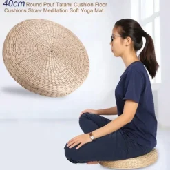 40 cm rund puf Tatami pude gulvpuder strå meditation blød yogamåtte