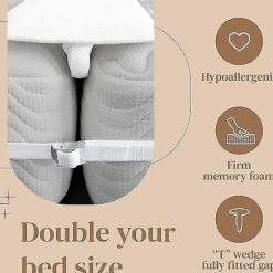 20 cm seng bro, madras konnektor konverterer enkeltseng til kingsize kilemadras med madrasstropper til gæsteværelse stue hvid
