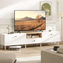 200 cm TV-bord til 90-tommer TV, 2 døre, skuffe, hvid