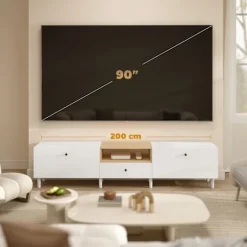 200 cm TV-bord til 90-tommer TV, 2 døre, skuffe, hvid