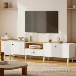 200 cm TV-bord til 90-tommer TV, 2 døre, skuffe, hvid