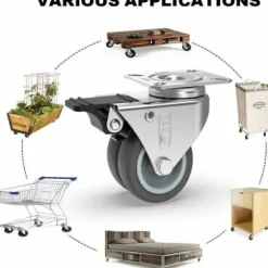 4 drejelige hjul til møbler 400 kg 50 mm med bremse og uden bremse industrielle transporthjul