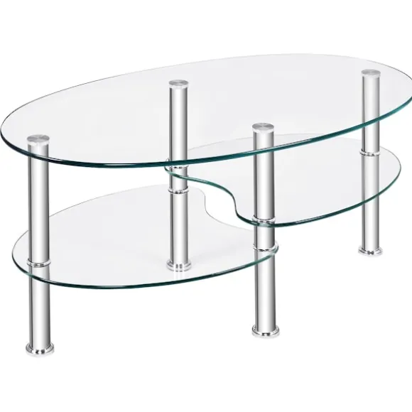 3 etagers glasbord med moderne ovalt design, tre etagers gennemsigtig hylde
