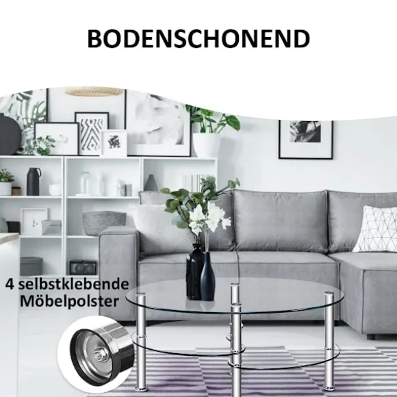 3 etagers glasbord med moderne ovalt design, tre etagers gennemsigtig hylde