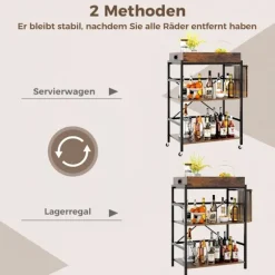 3 etagers serveringsvogn køkkenvogn med aftagelig bakke & håndtag 73 x 40 x 94 cm brun + sort