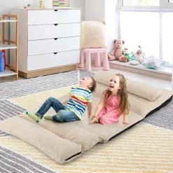 3 i 1 gulvsofa med sovefunktion og justerbart ryglæn beige