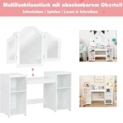 2 i 1 toiletbord til børn med spejl 107 × 40 × 117 cm hvid