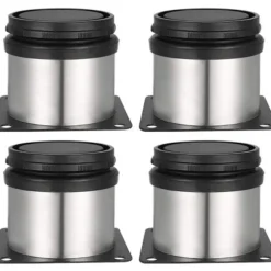 4 Justerbare Fødder 50mm Højde til Skab, Bord, Møbler, Rustfrit Stål, Højdejusterbar 0-15mm, Inkluderer Skruer