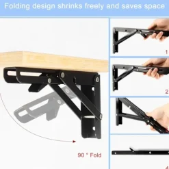 400 mm foldbar hyldebeslag, 2-delt foldbar hyldestøtte, kraftige metalvægmonterede foldbare beslag, pladsbesparende