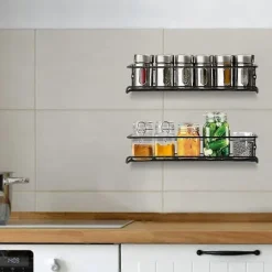 2025 Nyt Sæt med 2 Metal Krydderihylder, Vægmonteret Krydderi Rack Organizer Enkelt Lag Krydderi Organizer (FMY)