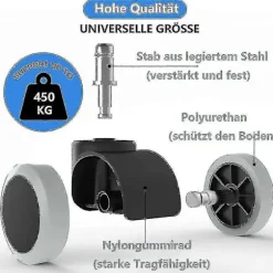 5 Pak Kontorstol Hjul 11 Mm / 22 Mm Udskiftning Hårdt Gulv Til Gaming Stole, Drejestole, Pr
