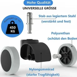 5 Pak Kontorstolhjul 11 Mm / 22 Mm Erstatning Hårdt Gulv Til Spilstole, Drejestole, Pr