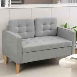 2 pers. sofa, sofa med opbevaringsplads, polstret sofa, dobbelt sofa med fløjlslook til stue, soveværelse, 117x 62 x 78 cm