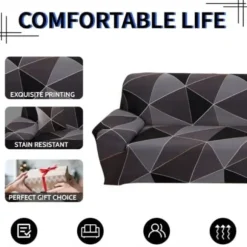 (3 Personers, Sort Firkant) 3 Personers Sofaovertræk Stræk Sofaovertræk med Armlæn med Pudebetræk Universal Skridsikker Elastisk Sofaovertræk Sofaovertræk | Fyndiq