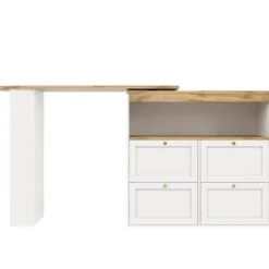 360° roterende hæve-/sænkebord med 4 skuffer og åbne hylder, 105x39 cm, hvid, til hjemmekontor/stue White