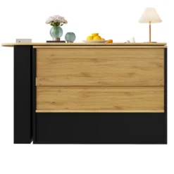 360° Roterende Spisebordsbar med Snackhylde, 5 Hylder & Glas, Multifunktionelt Skænk, Sort Black