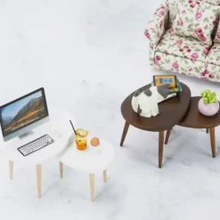1 Sæt 1:12 Dukkehus Trekant Sofabord Computerbord Te Brun Brown