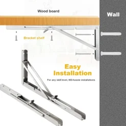2 stk. 300 mm vægmonteret foldbart beslag, foldbart konsolbeslag, kraftige foldbare hyldebeslag, fold