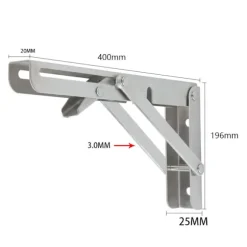 2 stk. 400 mm vægmonteret foldbart beslag i rustfrit stål, foldbart konsolbeslag, kraftigt foldbart hyldebeslag, foldi