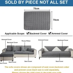 1 stk. Bløde Flanell Sofabetræk Vaskbare - Nye Sofahyndebetræk, Skridsikre Sofabetræk 1 2 3 Personers Sofabetræk (Grå, 70x210cm) 70*210cm