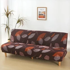 1 stk. brunt blad mønster stræk sovesofa betræk – pasform, støvtæt, let at rengøre, elastisk stof, retro design, brug hele sæsonen til foldbare sovesofaer | Fyndiq