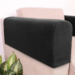 2 stk. Elastisk Sofa Armlænsbetræk Beskytter til Hjemmekontor Komfortabelt Sort Håndklæde til Sofaarmlæn Stilfuldt Let at Rengøre
