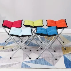 1 stk., Foldbar polstret fodskammel, lille accent ottoman med tyk bomuldspude, polstret sofaskammel til lænestol, metalben toiletbord, blå