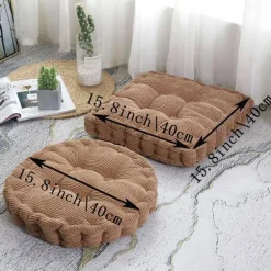 2 stk. gulvpuder, firkantet og rund meditationspude, fløjlsagtig siddehynde, dekorativ stolpude (15,8×15,8 tommer ×40 cm, kaffe, rund)_OF