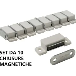 10 stk. Magnetiske møbellåse - Hvid, Døre, Skabe 45mm - Magnetiske låse med magneter til skabe og skab