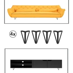 4 stk. Metal Trekantede Sofaben, Metal Trekantede Skabsben