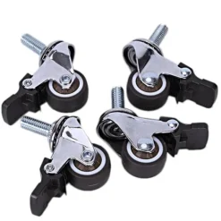 4 stk. Mini Små Hjul 1 Tomme M8x15mm Tpe Støjsvage Hjul med Bremse Universalhjul til Møbler