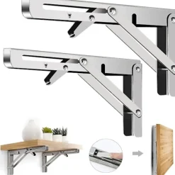 2 stk. Sammenklappelige Hyldeknægte Kraftige Foldbare Vægmonterede L-beslag til Hylder 12 inch 30CM
