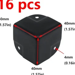 16 stk. sorte metalhjørnebeskyttere, 1,57" kantskånere til kasser, metalhjørnebeskyttere til højttalere (40×40×40 mm)