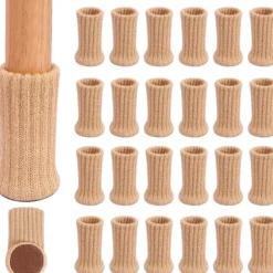 24 stk. Stolesokker i Khaki til Stoleben, Møbelben, Skridsikre Puder til Stoleben med 4"-7cm" Diameter