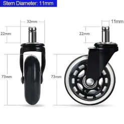 1 stk. Svingbare gummihjul Kontorstol Hjul Udskiftning af hjul 60 kg bløde og sikre hjul i rulleskøjtestil 11mm