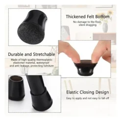 20 stolefødder, elastisk stolebeskytter i filt, 14-20 mm stolestempler til at beskytte bordben og undgå striber på gulvet (blandt andet)