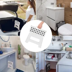 9 tommer foldbar skammel - kraftig foldbar plastikskammel til køkken, badeværelse, udendørs aktiviteter (hvid)