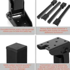 12 tommer foldbare bordben, kraftige metal hårnålsbordben sæt, sorte foldbare møbelben, foldbare laptop bordben erstatningsben/NC/