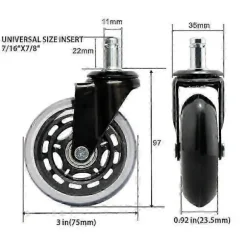 3 tommer sort transparent PU indsats stang circlip type polyurethan hjul kontorstol chefstol universalhjul (5 stk)