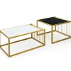 2 x sidebordssæt, sofabord, moderne sidebord i marmor, gul + sort + hvid