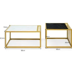 2 x sidebordssæt, sofabord, moderne sidebord i marmor, gul + sort + hvid