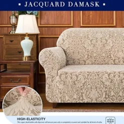 Abrikosfarvet sofaovertræk, 3-personers jacquard damask sofaovertræk