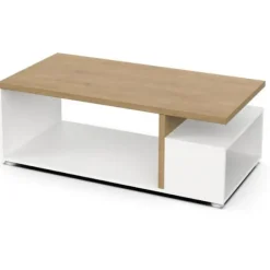 ACCESS rektangulært sofabord - 3 nicher - Hamilton eg og hvid indretning - L 91,8 x D 50 x H 36 cm - DEMEYERE Matt vit och ljust trä