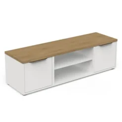ADGANG TV skab - 2 døre + 1 niche - Hamilton eg og hvid indretning - L 134,8 x D 39,6 x H 39,1 cm - DEMEYERE Matt vit och ljust trä
