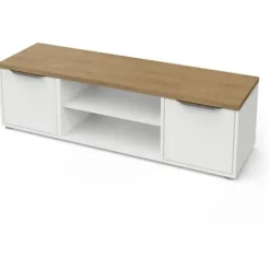 ADGANG TV skab - 2 døre + 1 niche - Hamilton eg og hvid indretning - L 134,8 x D 39,6 x H 39,1 cm - DEMEYERE Matt vit och ljust trä